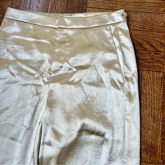 Pale Gold Metallic Satin Wide Leg Pants - Picture 3 of 8